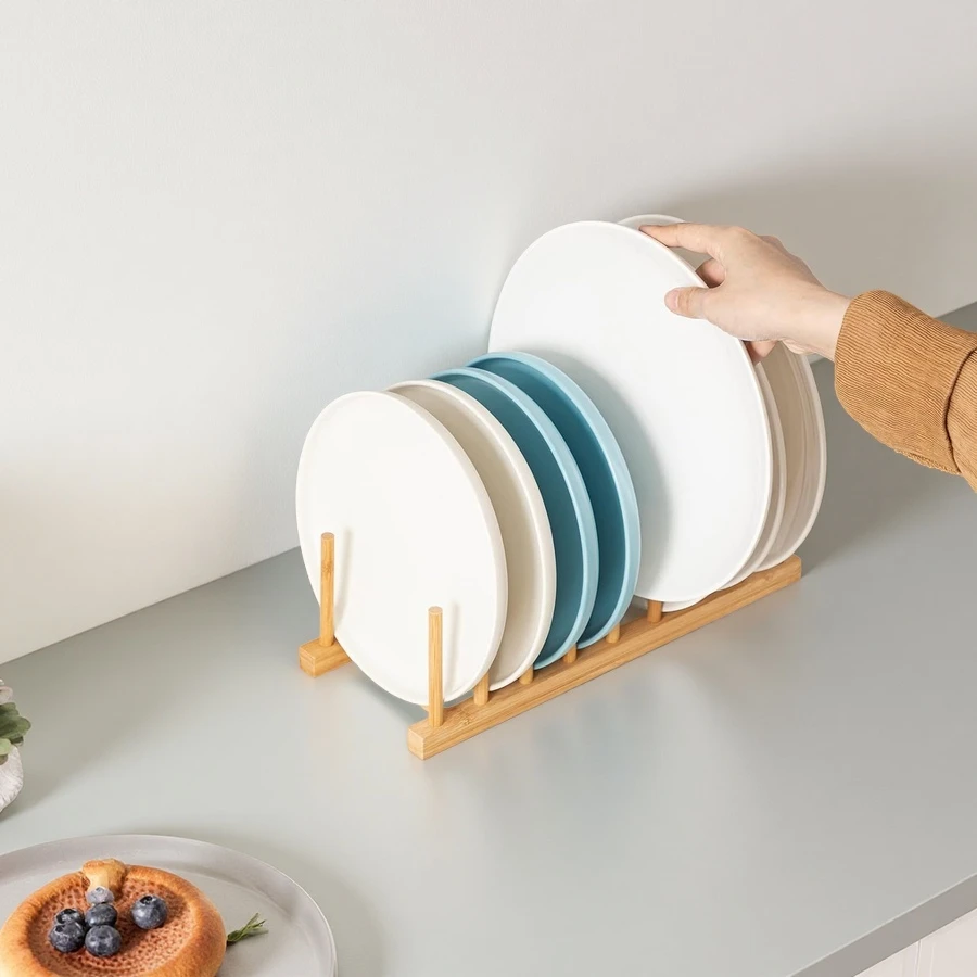 Wholesale Bamboo Storage Holder Dish Plate Bowl Cup Book Cutting Board Drying Rack Drainer Stand