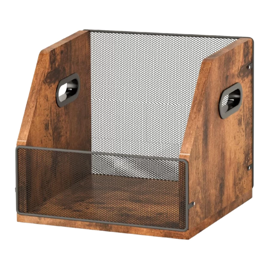 China Wholesale Desktop Metal Wooden Vinyl Record Storage Crate Album Holder manufacturer