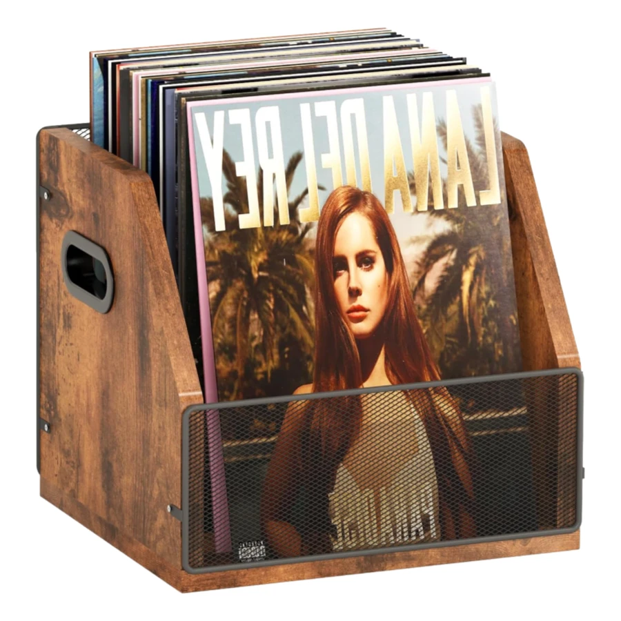 Wholesale Desktop Metal Wooden Vinyl Record Storage Crate Album Holder