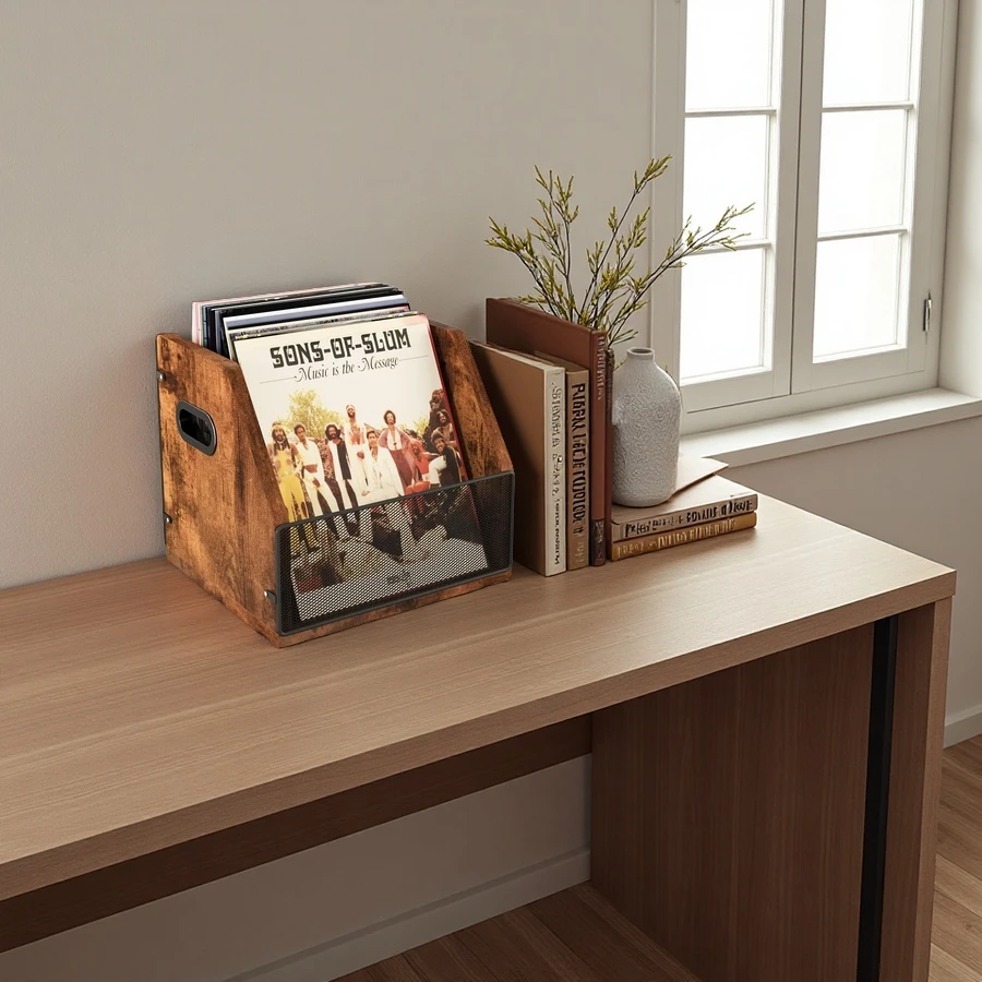 Wholesale Desktop Metal Wooden Vinyl Record Storage Crate Album Holder