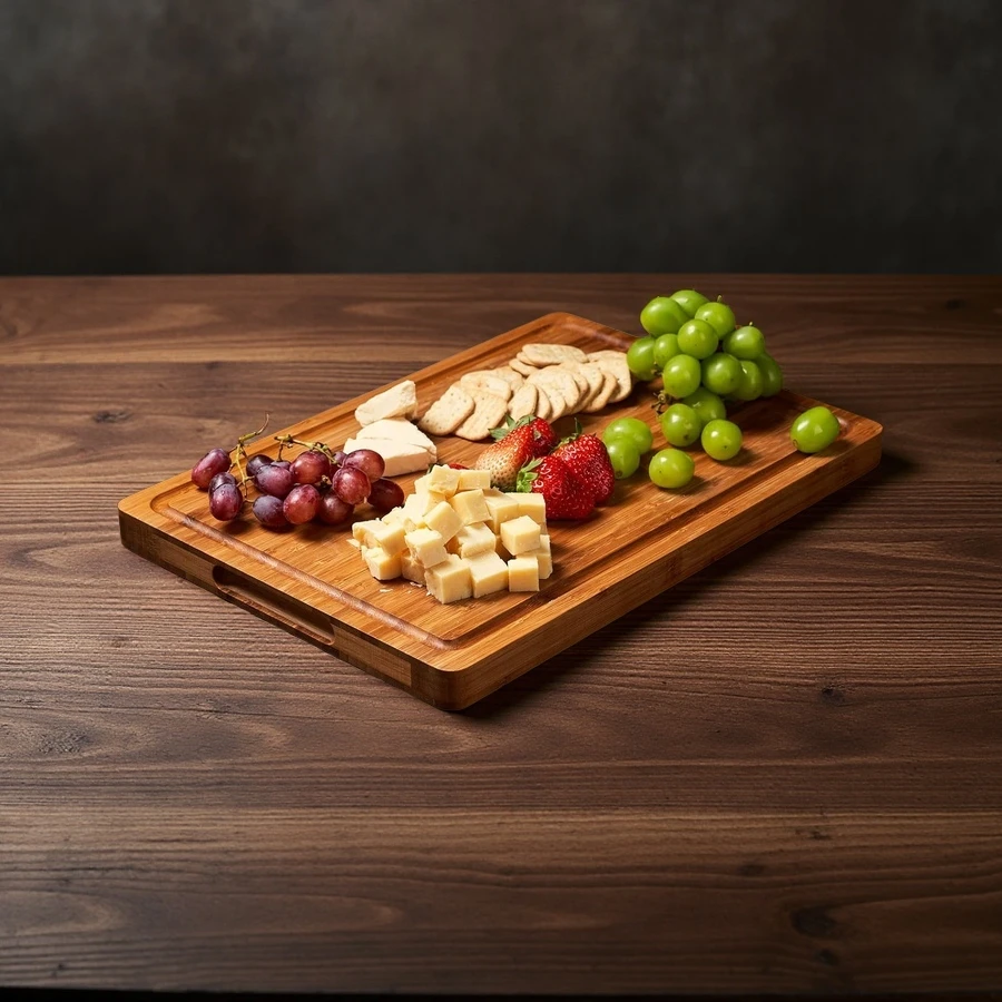 Wholesale Bamboo Wood Cutting Board with Side Handles and Juice Grooves