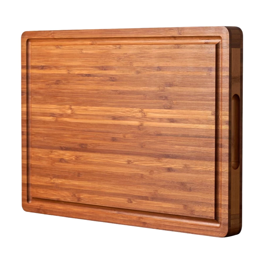 China Wholesale Bamboo Wood Cutting Board with Side Handles and Juice Grooves manufacturer