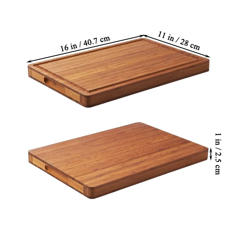 Wholesale Bamboo Wood Cutting Board with Side Handles and Juice Grooves