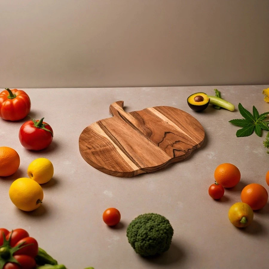 Wholesale Halloween Pumpkin Shaped Wooden Cutting Board Serving Platter with Handle