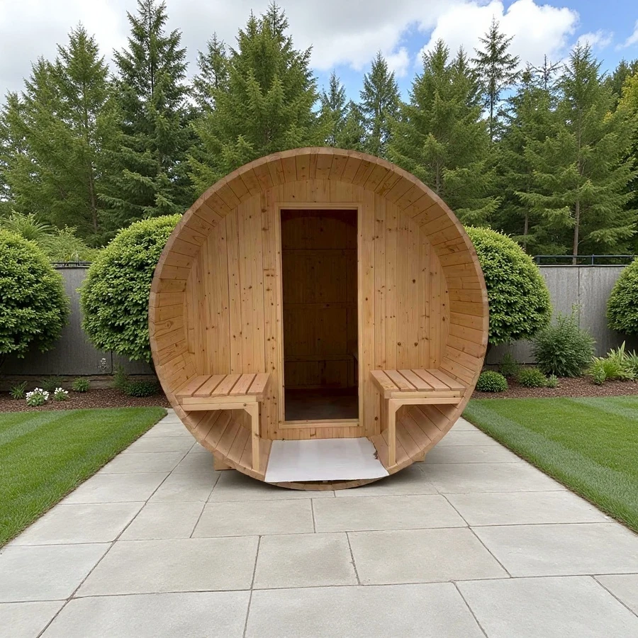 Factory Direct Sale Solid Wood Material Outdoor Barrel Sauna Cabin