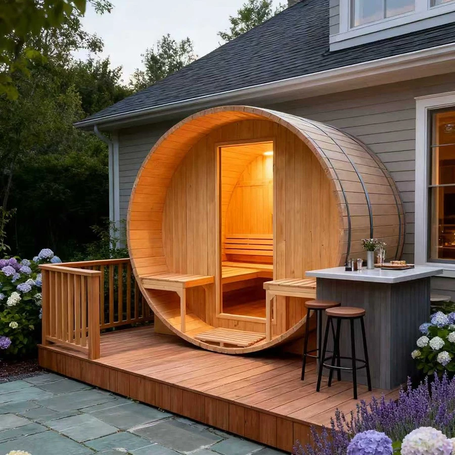 Factory Direct Sale Solid Wood Material Outdoor Barrel Sauna Cabin