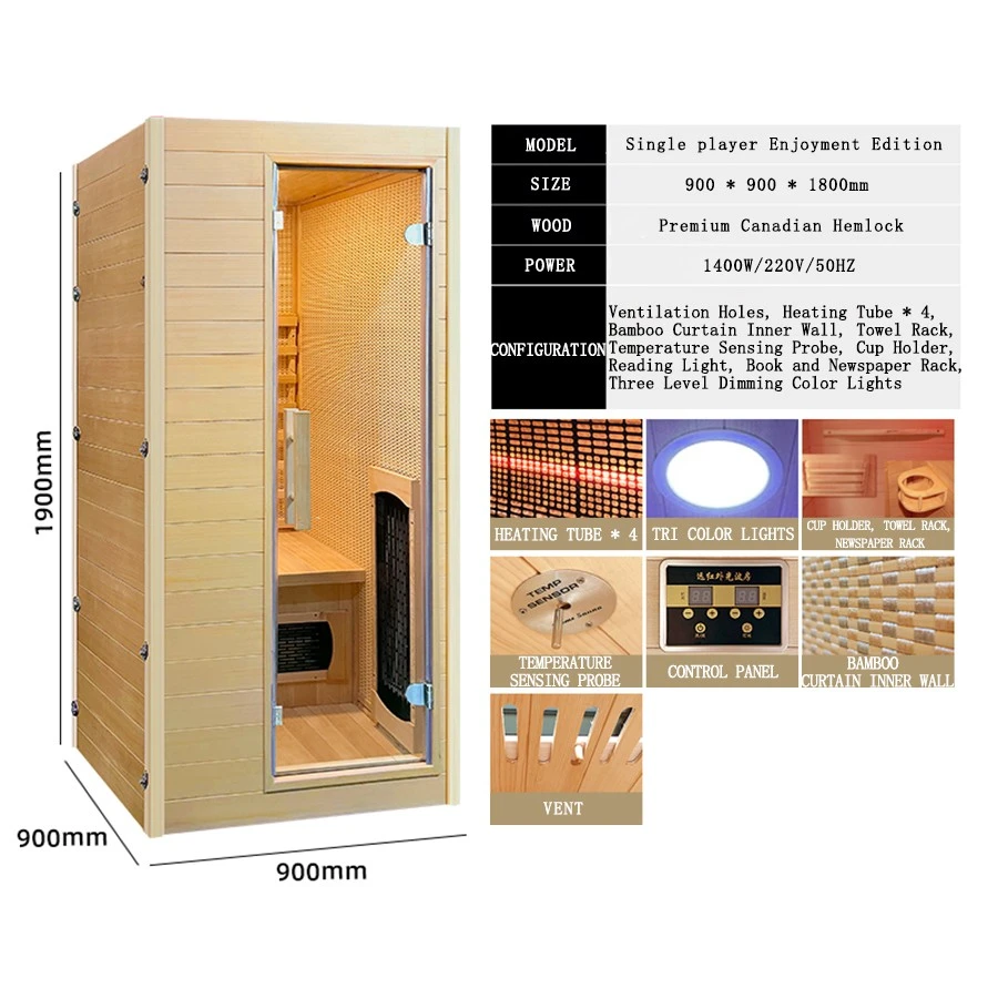 Custom Natural Hemlock Indoor Personal Far Infrared Sauna Room