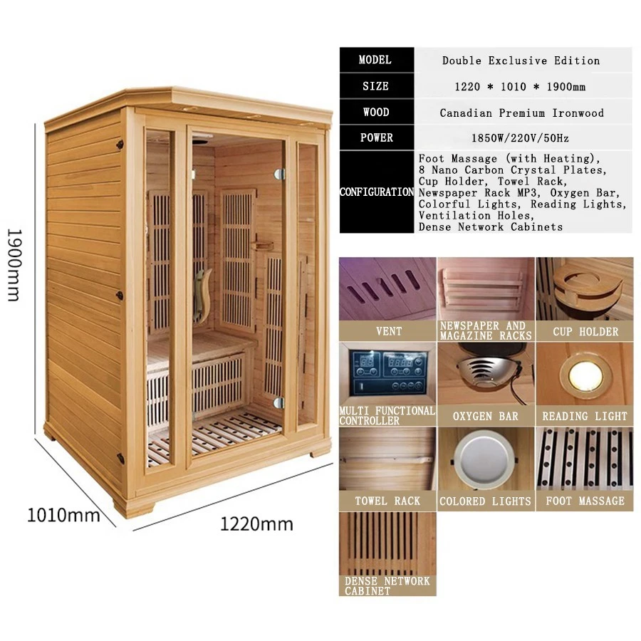Factory Custom Wooden Indoor Canadian Hemlock Infrared Sauna Room with Foot Massage
