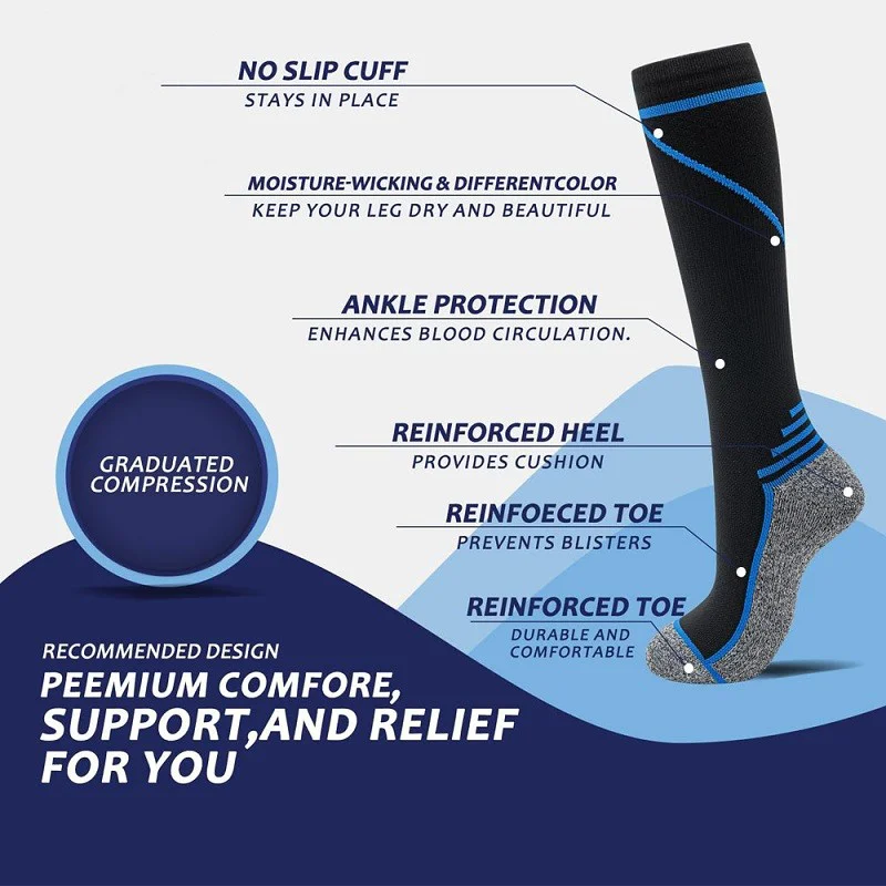 China Customized Knee High 20-30mmHg Circulation Support Sports Compression Socks Wholesale manufacturer