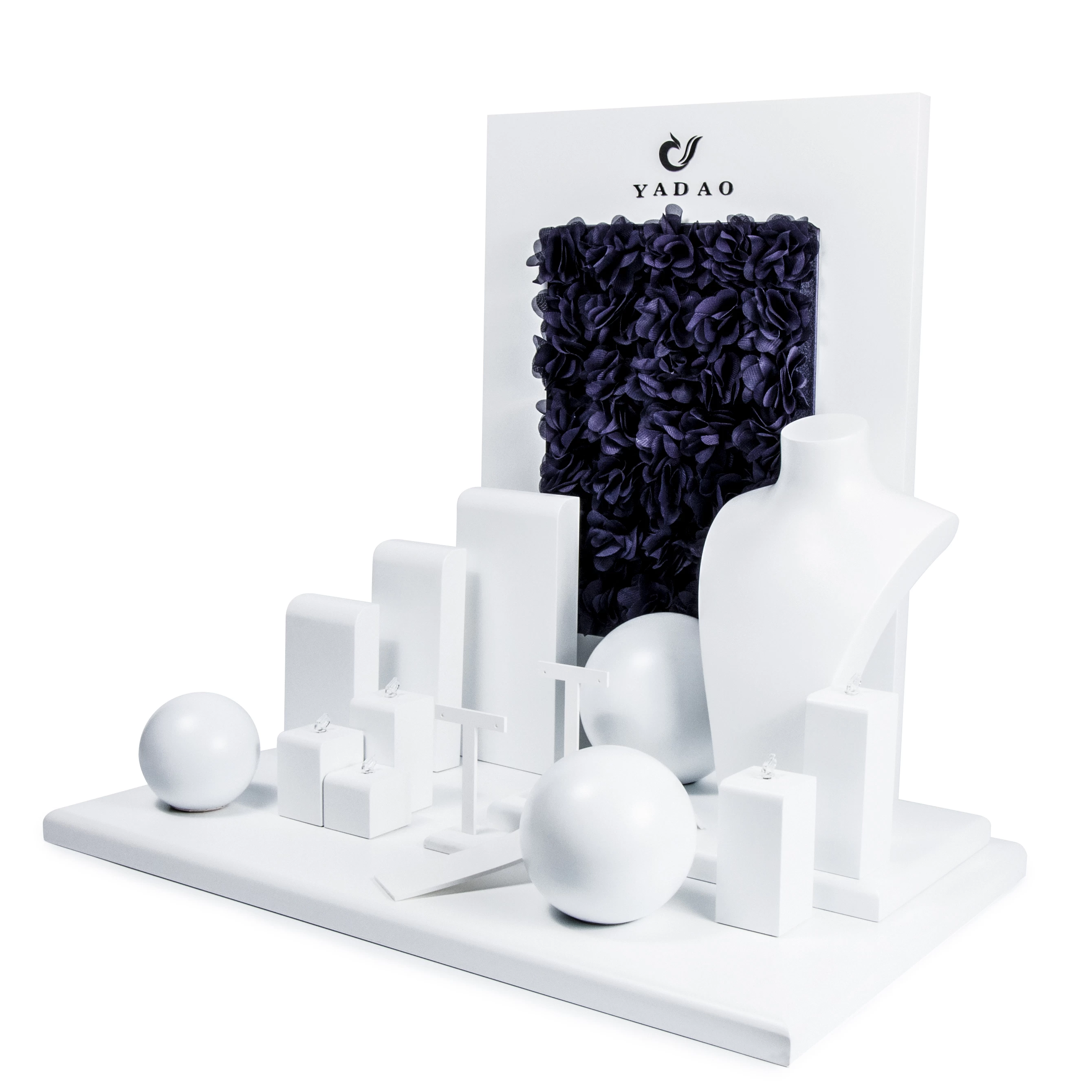 luxury finish wooden jewelry display set white lacquer painting jewelry display stand holder window showcase display set