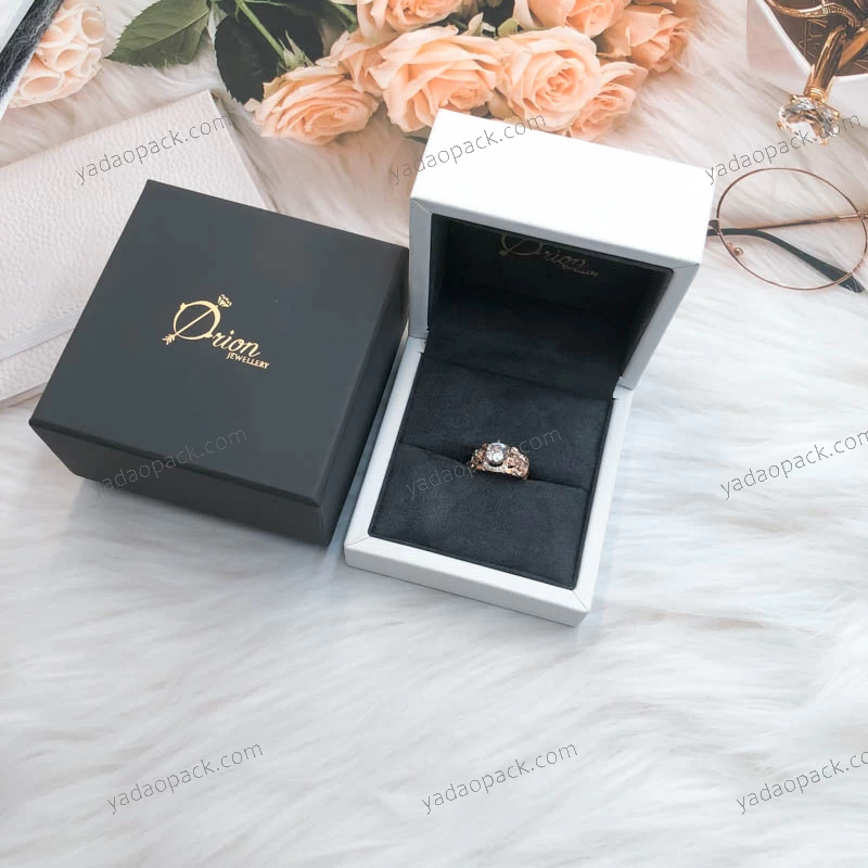 Pure elegant white luxury leather diamond ring packaging wedding box