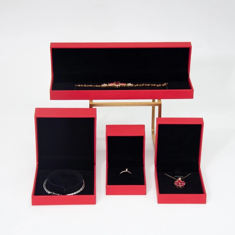 China leather red jewelry box custom jewelry box set manufacturer