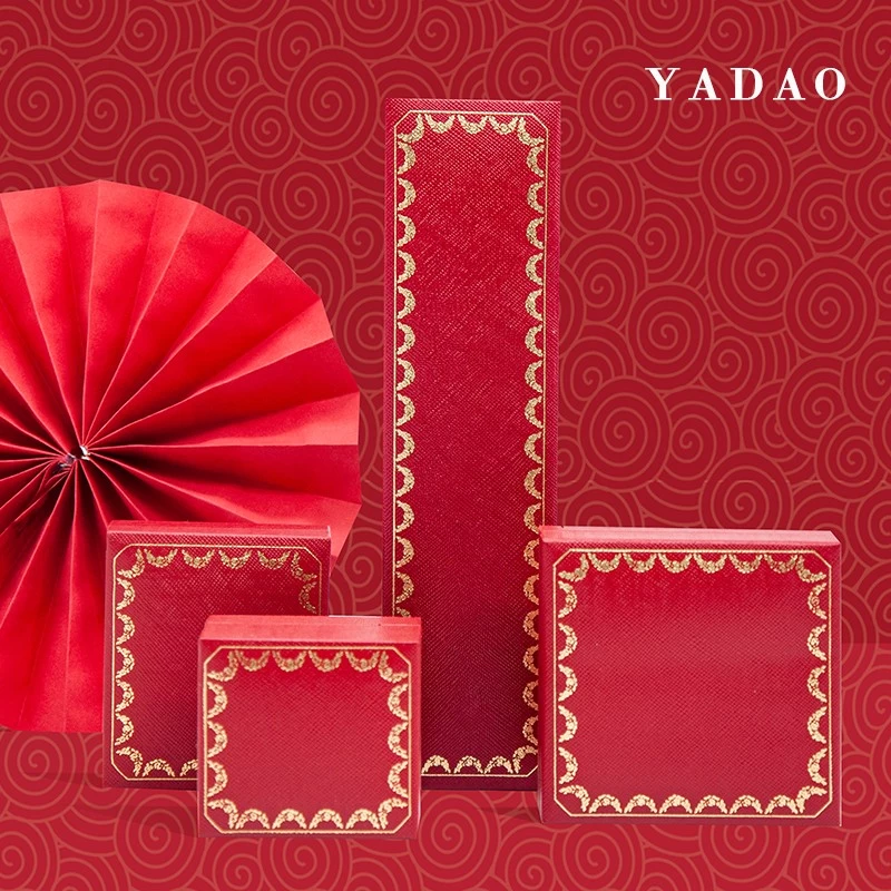 China Red jewelry box with gold lace strip custom logo color manufacturer