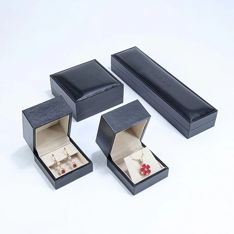 China Wholesale Black Jewelry Box Leather Plastic Packaging Ring Bracelet Box manufacturer