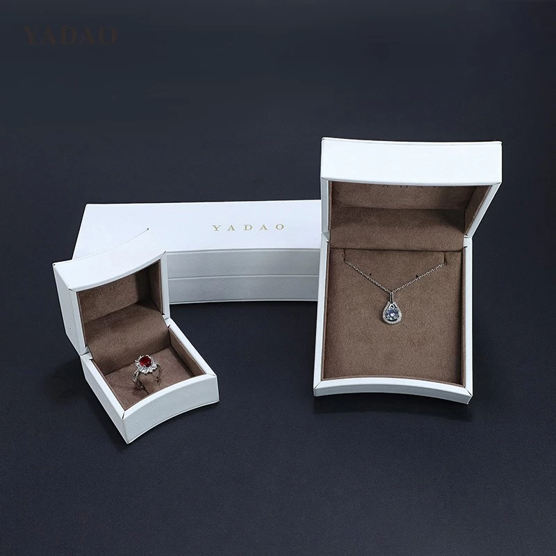 elegant pure white leather brown inside newly style diamond ring wedding fashion advanced jewellery packaging box set