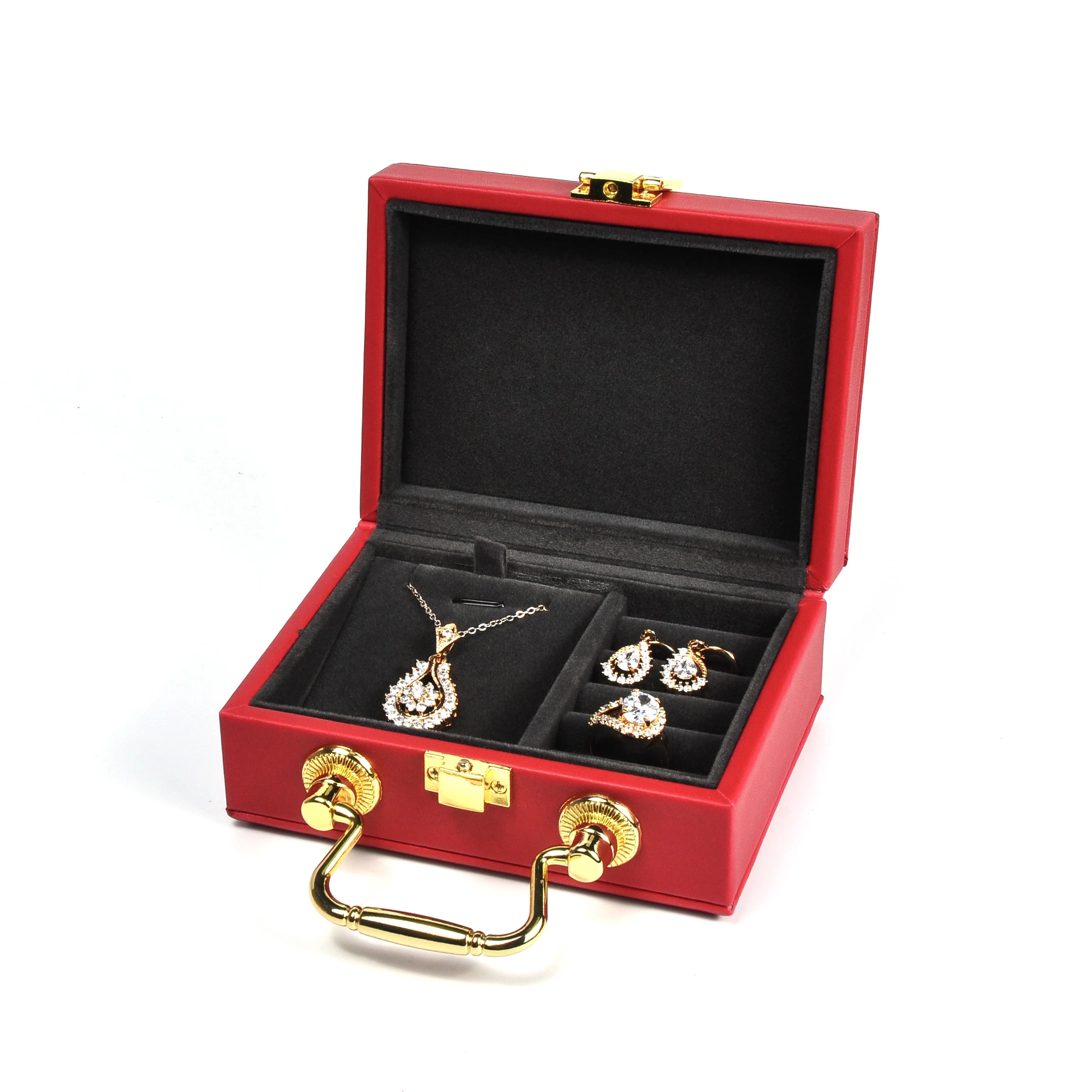 China Yadao Jewelry Case Pu Leather Jewelry Case Custom Insert Pad for Ring Necklace with Handle Custom Color manufacturer