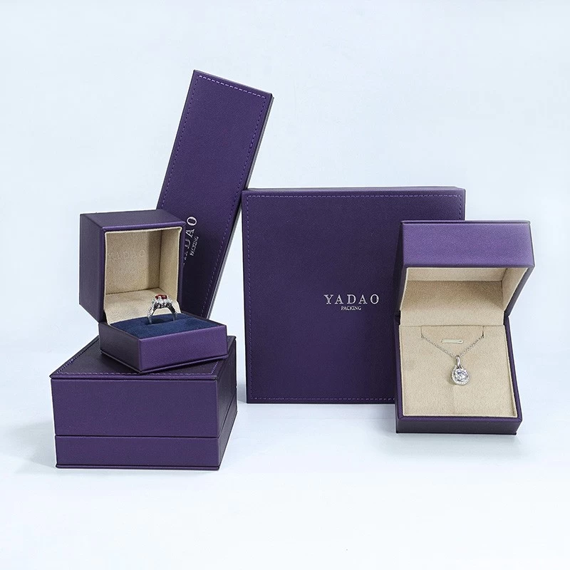 Purple Jewelry Box Custom Pu Leather Jewelry Packaging Small MOQ