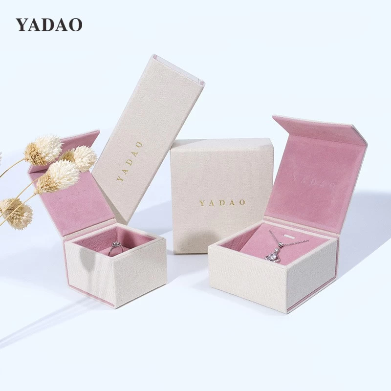 Natural style cotton fabric magnect flap accessory jewellery gift packaging box set any sizes custom logo colors