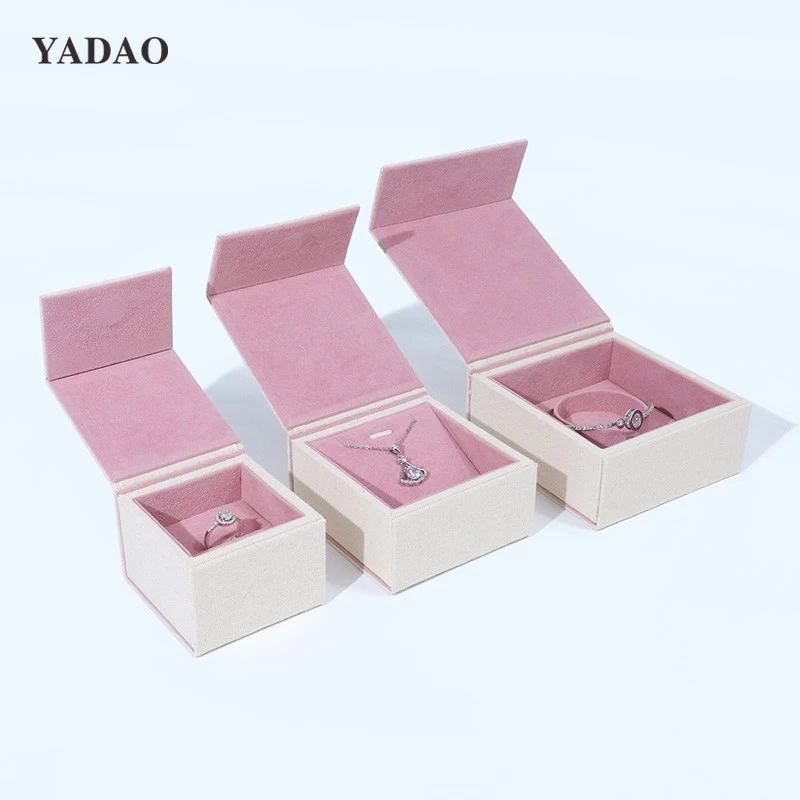 Natural style cotton fabric magnect flap accessory jewellery gift packaging box set any sizes custom logo colors