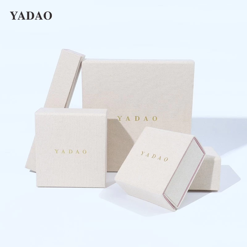 Natural style cotton fabric magnect flap accessory jewellery gift packaging box set any sizes custom logo colors