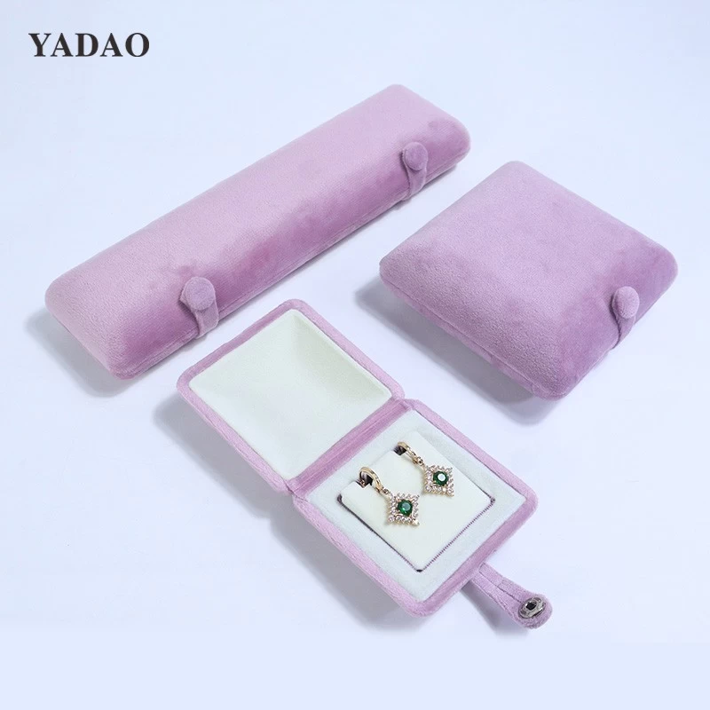Double-sided button rings bangle nacklace box custom pink velvet jewellery boxes set