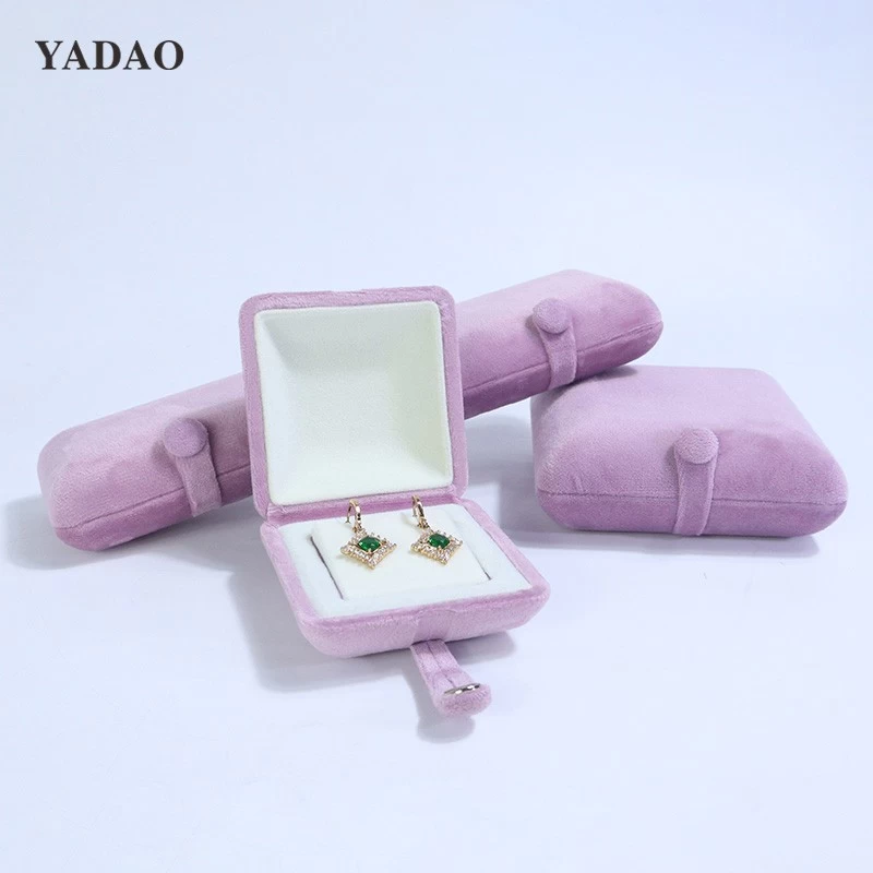 Double-sided button rings bangle nacklace box custom pink velvet jewellery boxes set