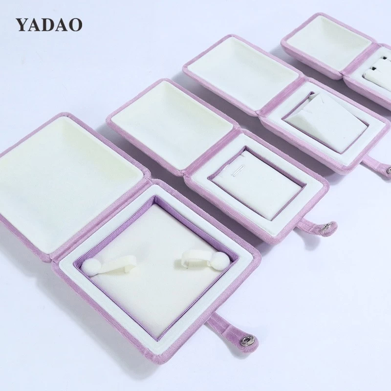 Double-sided button rings bangle nacklace box custom pink velvet jewellery boxes set
