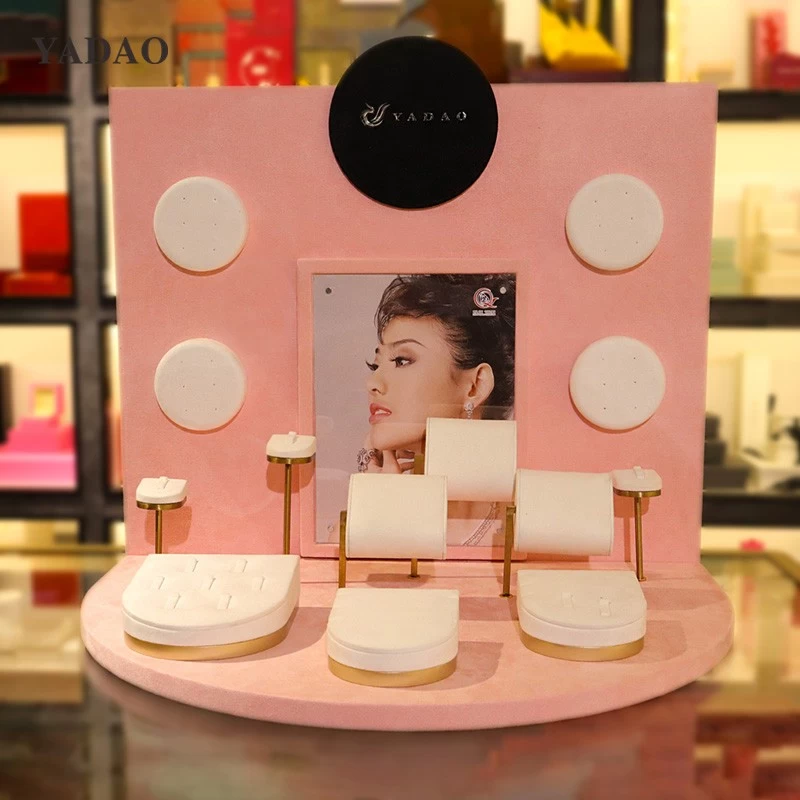 China Jewelry display with magnetic background board pink custom color ring bracelet earrinigs display set manufacturer