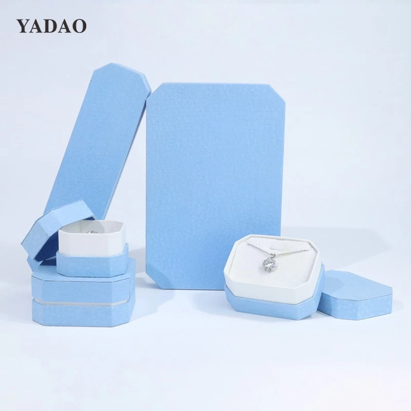 Fancy blue cardboard jewelry boxes customized lid separation style supplier china