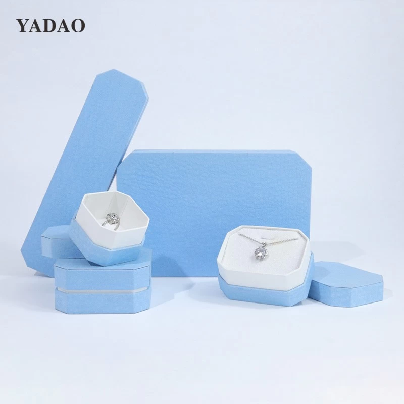 Fancy blue cardboard jewelry boxes customized lid separation style supplier china