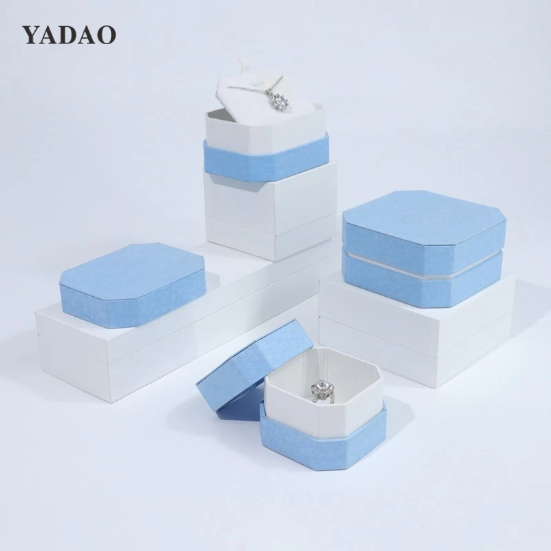 Fancy blue cardboard jewelry boxes customized lid separation style supplier china