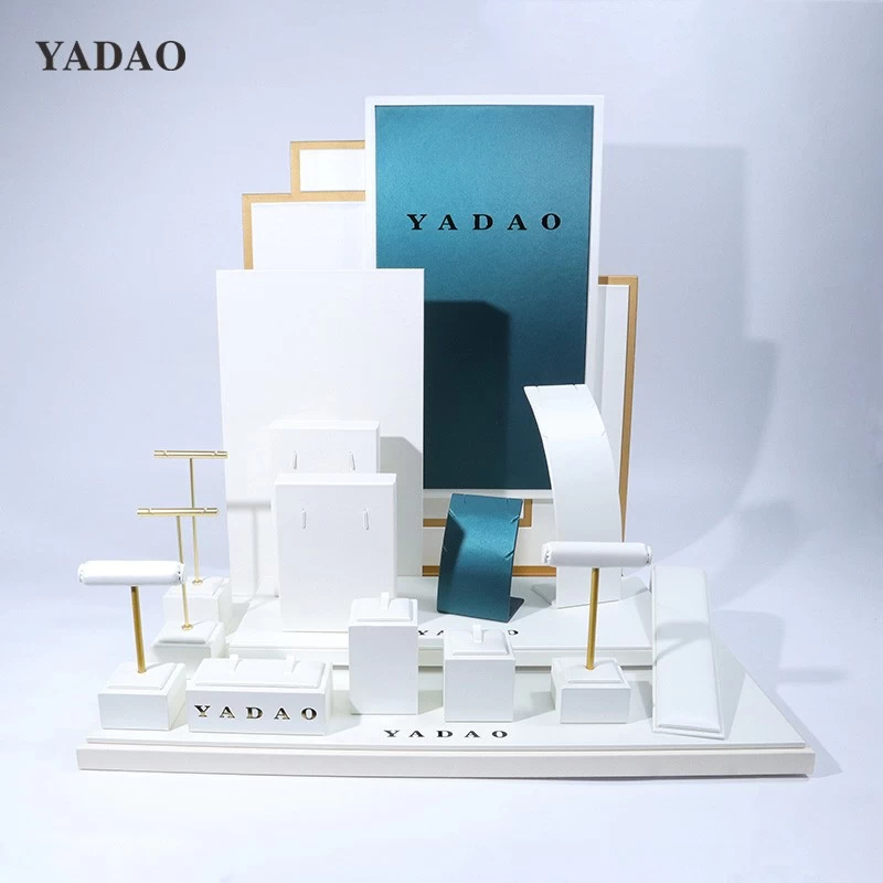 White green contrasting colors jewelry display luxury leather design display stand bust