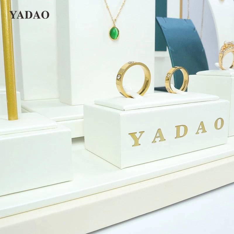 White green contrasting colors jewelry display luxury leather design display stand bust
