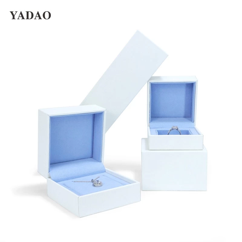 White blue leather jewelry boxes fancy design China jewelry box packaging manufacturer
