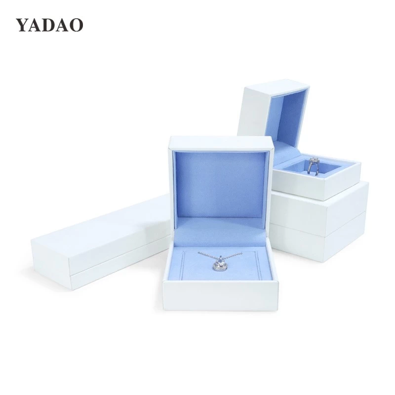 White blue leather jewelry boxes fancy design China jewelry box packaging manufacturer