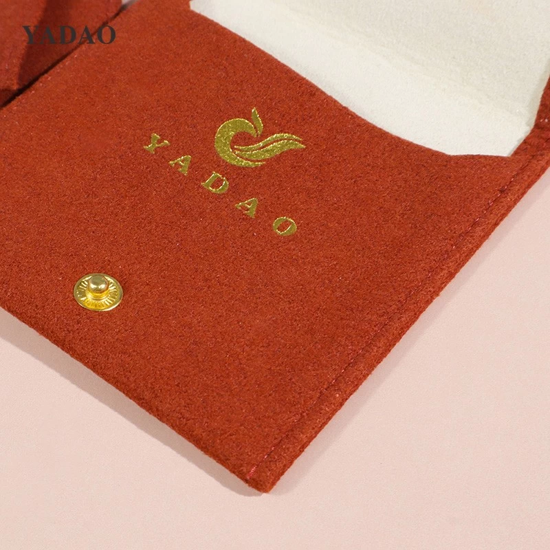 Dark red microfiber button jewelry pouch china factory custom color luxury bag for any jewels