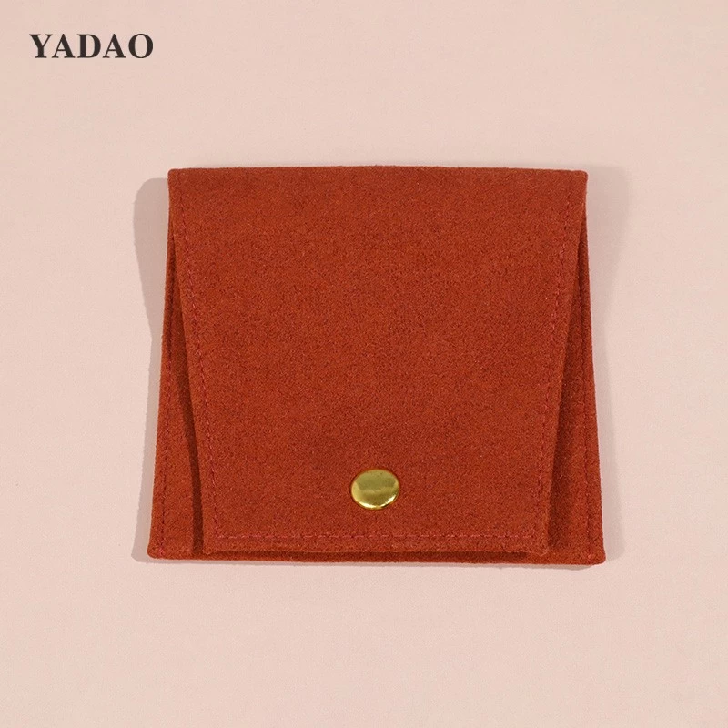 Dark red microfiber button jewelry pouch china factory custom color luxury bag for any jewels