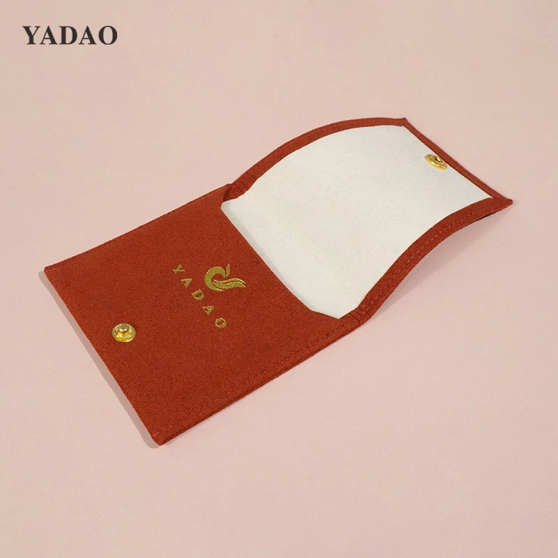 Dark red microfiber button jewelry pouch china factory custom color luxury bag for any jewels