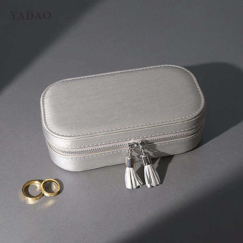 Brown Leather Zipper Jewelry Box Multi-functional jewelry case jewelry pacakging for gift retailer