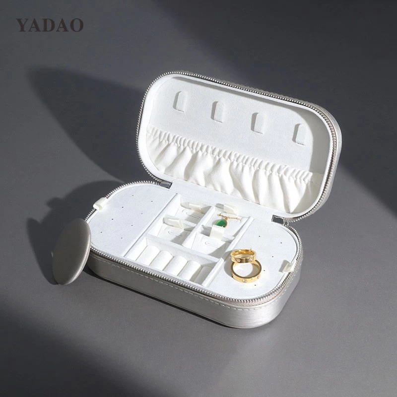 Brown Leather Zipper Jewelry Box Multi-functional jewelry case jewelry pacakging for gift retailer