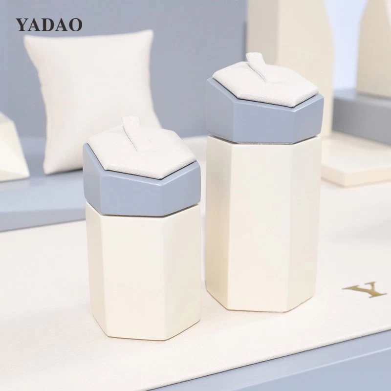 Gray Square Paint jewelry display set MInimalist modern design affordable jewelry stands Ring bracelet stand