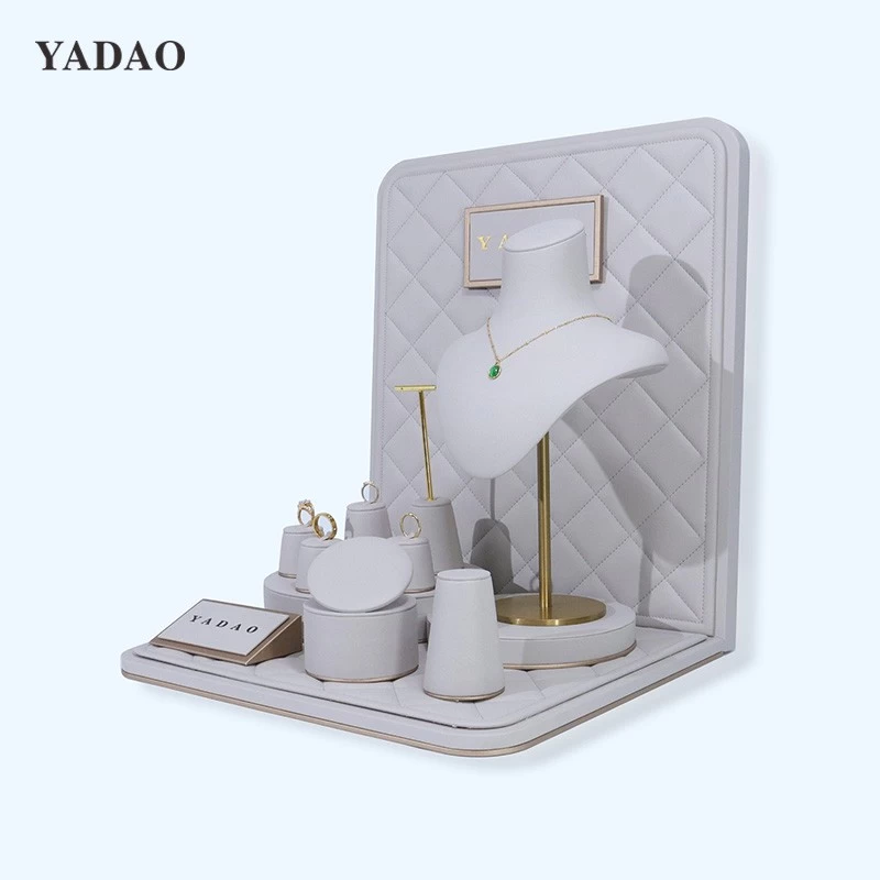 Gray leather luxury jewelry display Grid element high-end display stand Affordable jewelry holders