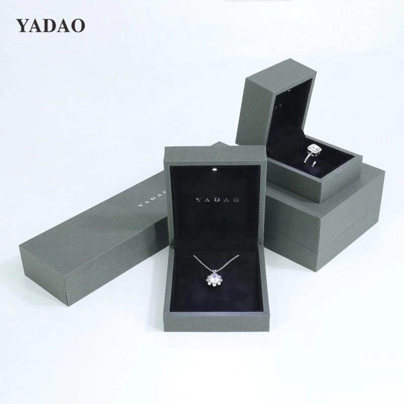 High-end gray brown jewelry box with led light LED Lighted Jewelry Storage Custom logo color size