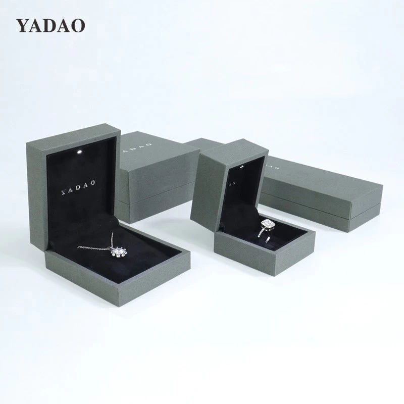 High-end gray brown jewelry box with led light LED Lighted Jewelry Storage Custom logo color size