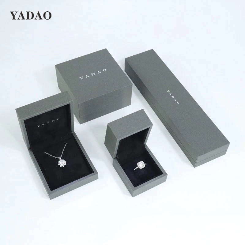 High-end gray brown jewelry box with led light LED Lighted Jewelry Storage Custom logo color size