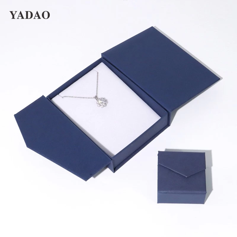 Dark blue fashionable paper box luxury magnetic flip box jewelry packaging manufacturer