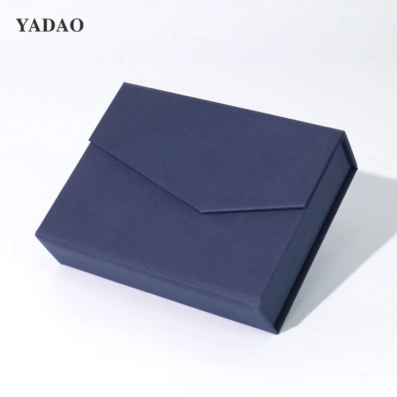 Dark blue fashionable paper box luxury magnetic flip box jewelry packaging manufacturer