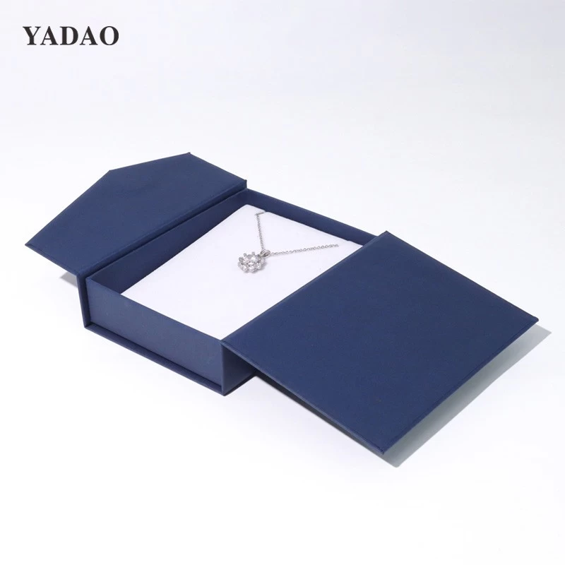 Dark blue fashionable paper box luxury magnetic flip box jewelry packaging manufacturer
