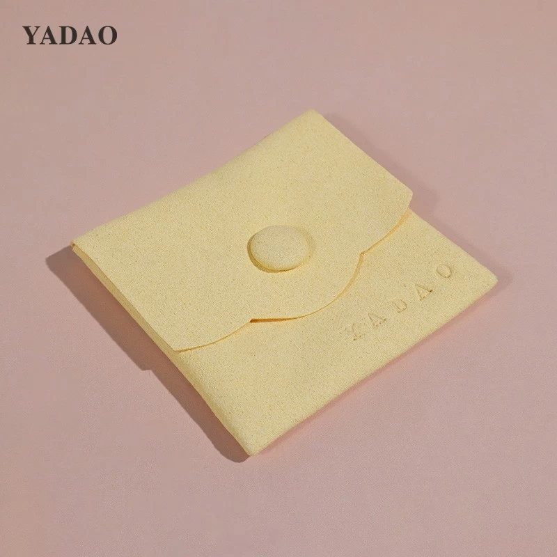 bright yellow natural stylish button microfiber jewelry packaging storage mini pouch bag any size free logo