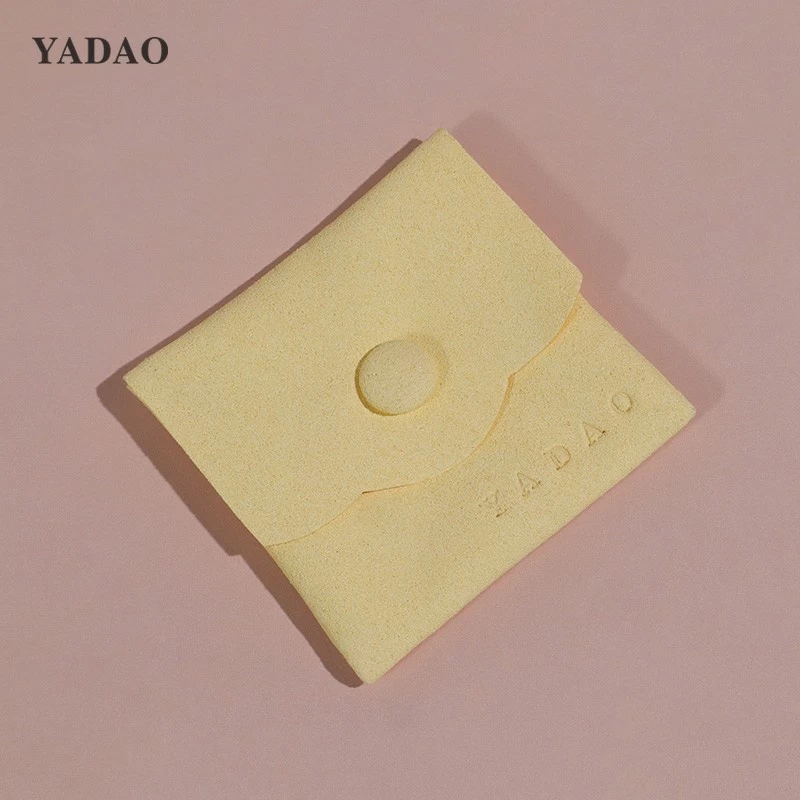 bright yellow natural stylish button microfiber jewelry packaging storage mini pouch bag any size free logo